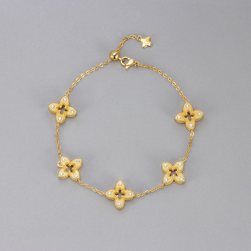 Luxury Brand Designer Jewelry Vintage Style Gold Brushed Hollow Four-Leaf Clover Bracelet Retro High-End Light Luxury Fashion Personality Jewelry For 