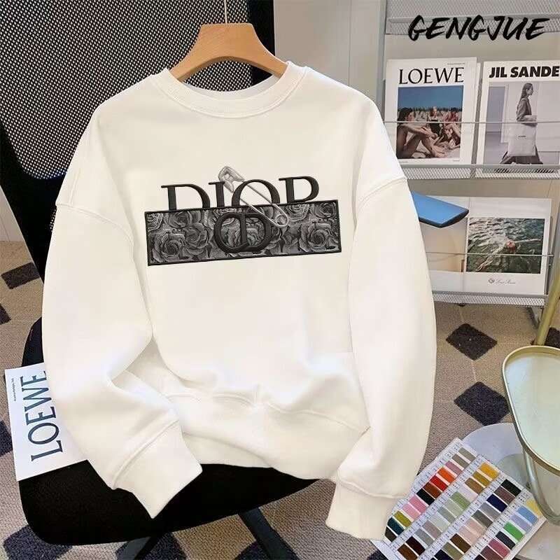 Fleece-Lined Thickened Autumn Winter Heavyweight Crew Neck Sweatshirt Unisex Korean Style Casual Versatile Long Sleeve Top Jacket
