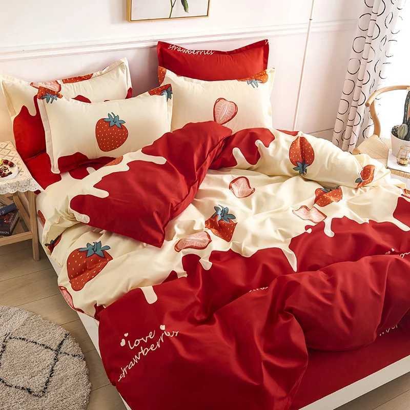 Single duvet cover Printed red quilt cover Thickened plant-cashmere cartoon multicolored bed cover 220x240 double bedding H260327