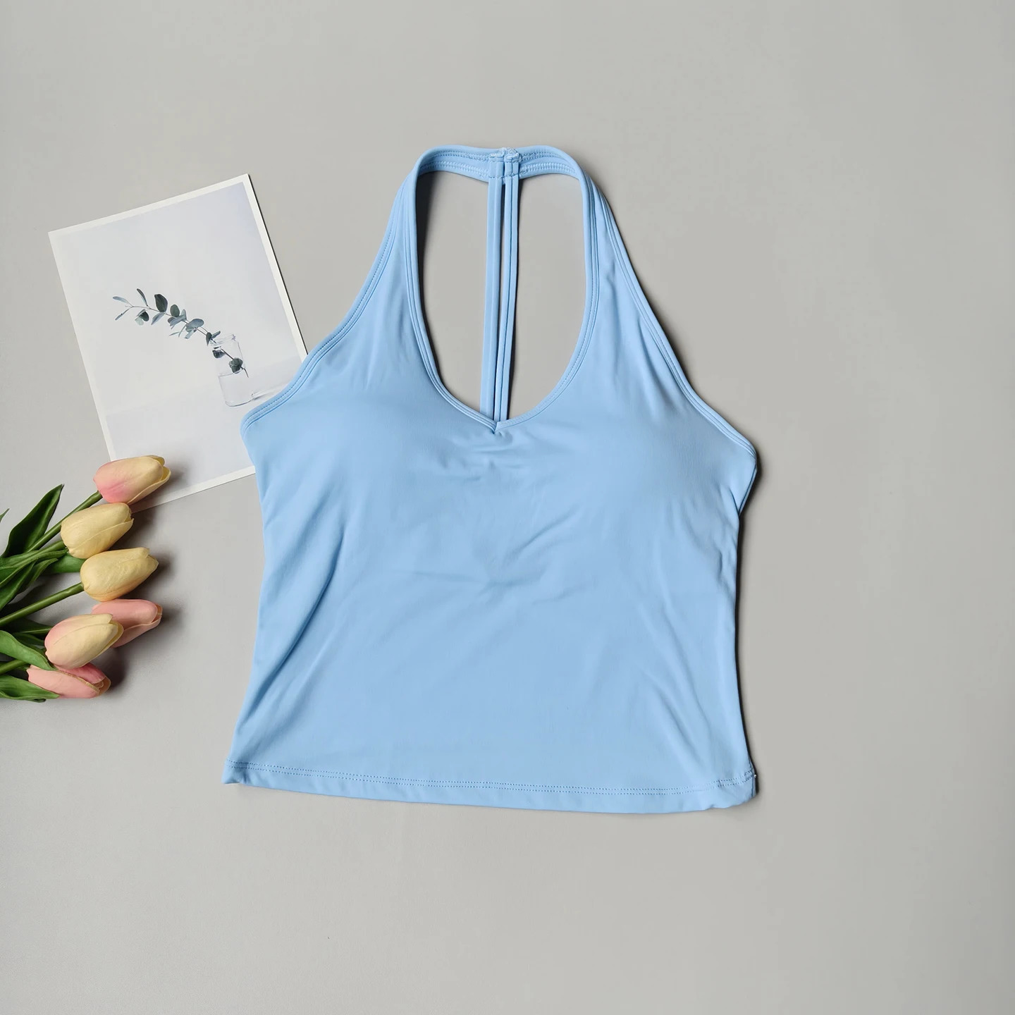 Sports Bra Womens V-neck Halter Neck Beautiful Back Push-up Yoga Vest Gym Top Outer Wear Running Shock-proof Fitness Bra Top 260326