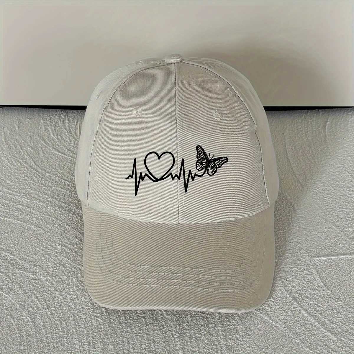 A minimalist baseball cap with white butterfly heartbeat print design for outdoor sports sunshade and sun protection Z260327