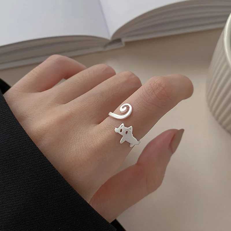 Cute Silver Color New Trendy Cat Engagement Rings for Women Couple Elegant Simple Handmade Finger Anillos Jewelry Adjustable H260327