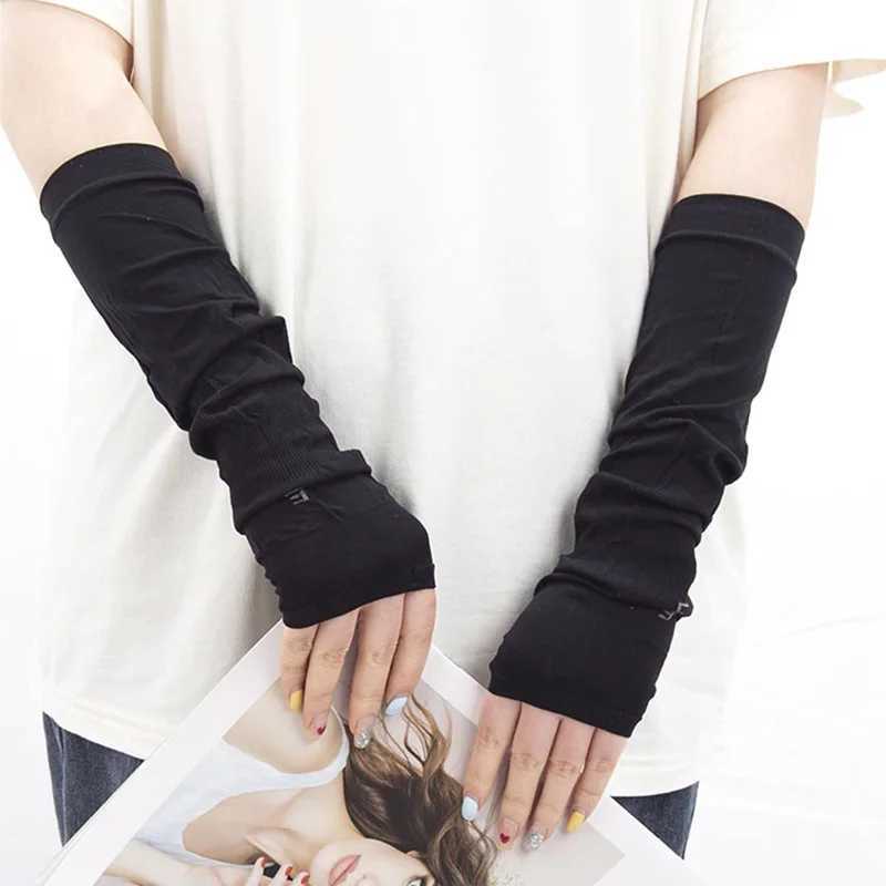 1 Pair Unisex Summer Finger Sleeve Ice Cool Wearing High Elastic Elbow Spring Outdoor Riding Fingerless Fishing Ice Silk Sleeves D260326