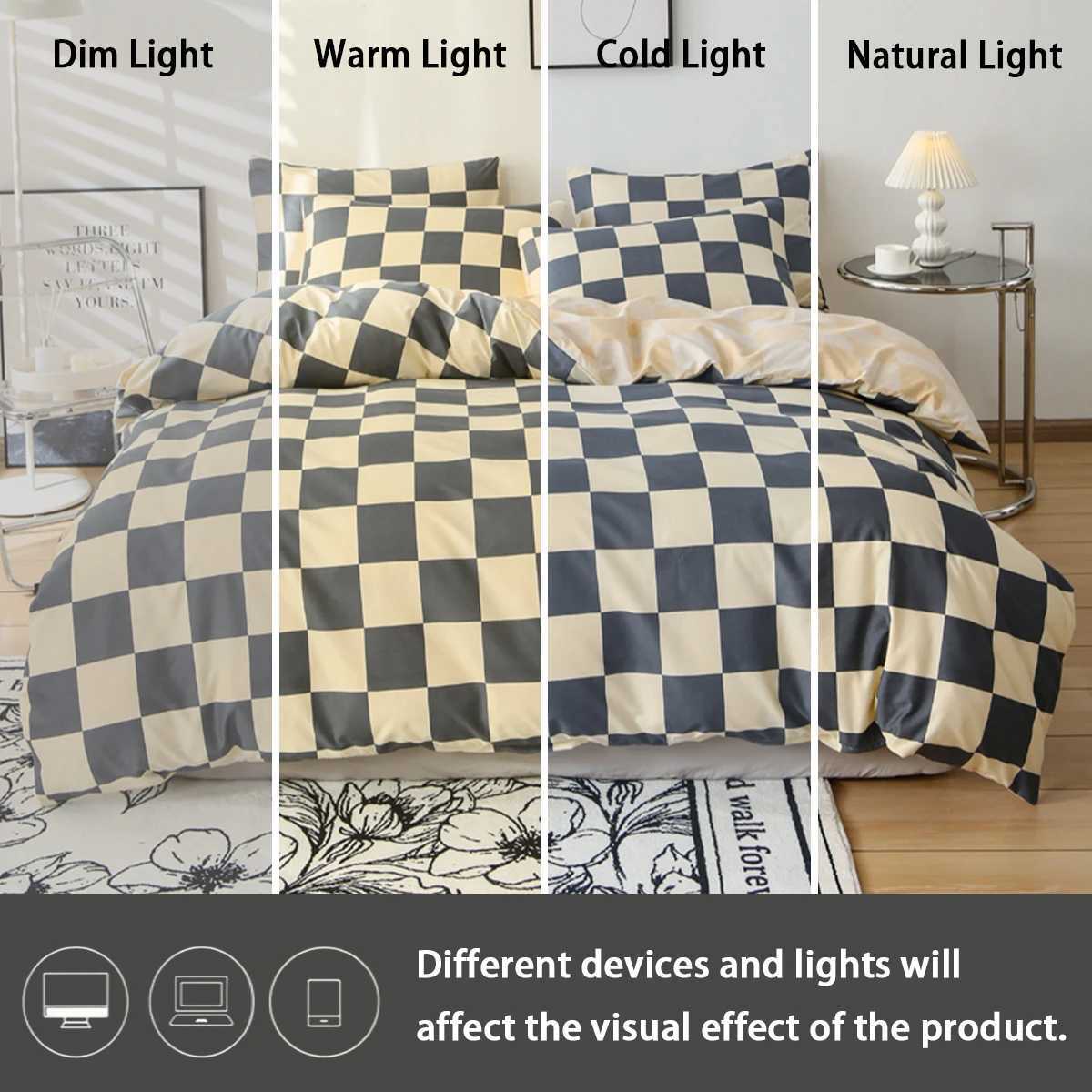 3pcs Checkered Pattern Print Duvet Cover Set Soft Skin-Friendly Bedding Set Includes 1 Duvet Cover And 2 Pillowcases H260327