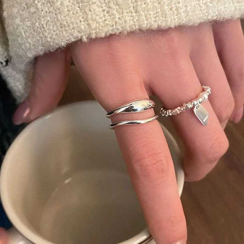 BF CLUB 925 Sterling Rings for Women Simple Geometric Handmade Irregular Vintage Double Layered Ring Allergy For Birthday Gift H260327