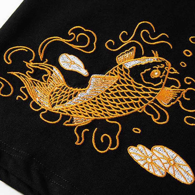 Brocade Carp Embroidery Tshirt Men Knit Clothes Kpop Hippie Oversize T-Shirts Summer Clothes For Men 2025 Z1 C260326