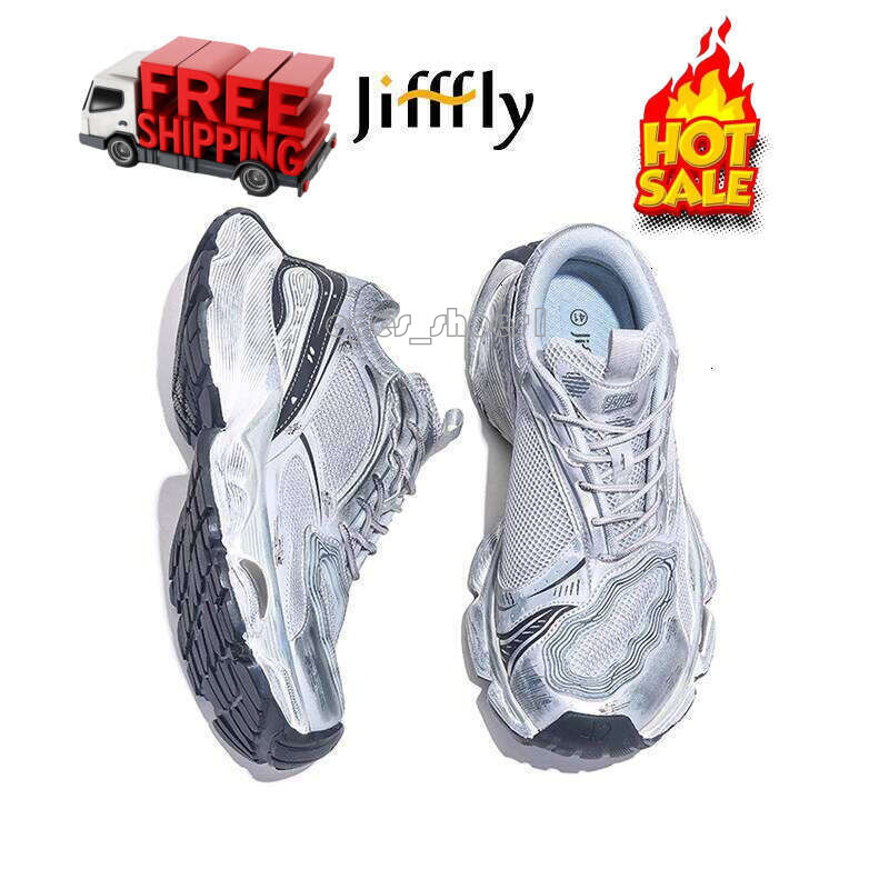 JIFFFLY Silver Chunky Sole Sneakers 2026 New Men's Height Increasing Trendy Sports Casual Dad Shoes, Free Shipping