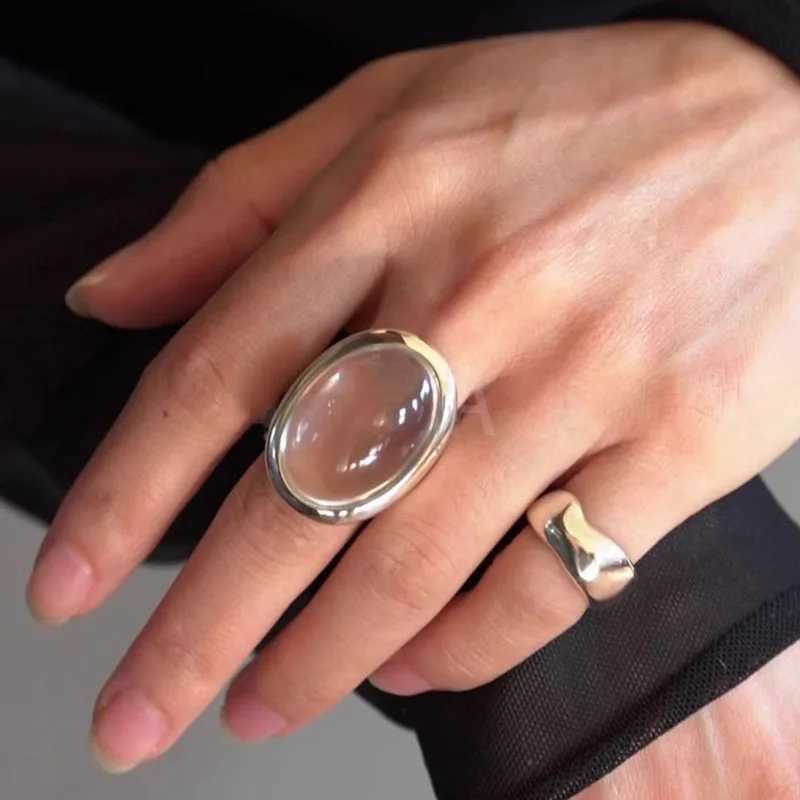 925 Sterling Silver Rings For Women Vintage Handmade Adjustable Retro Big Stone Ring Fashion Band Female Bijoux Gift H260327