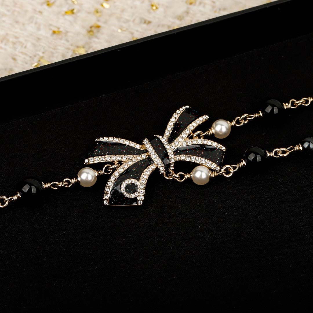 2026 Luxury quality charm long chain waist belt design in 18k gold plated black color beads have stamp knot shape PS6479B