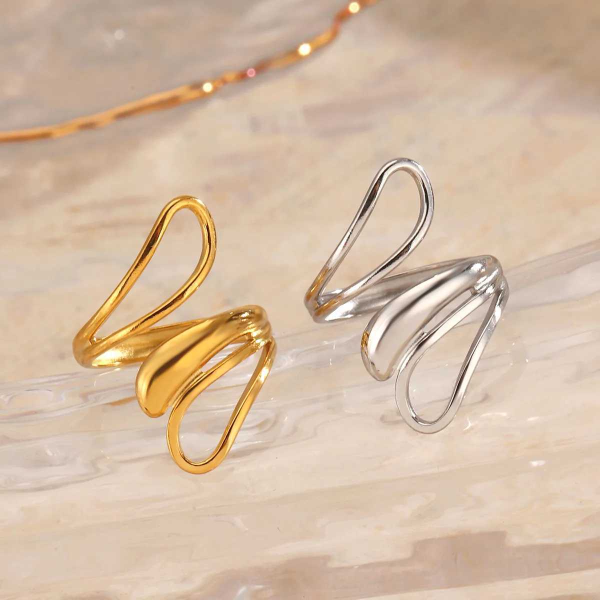 Geometric Stainless Steel Adjustable Rings for Women Gold Color Open Finger Rings Female Jewelry Wedding Gifts bague femme H260327