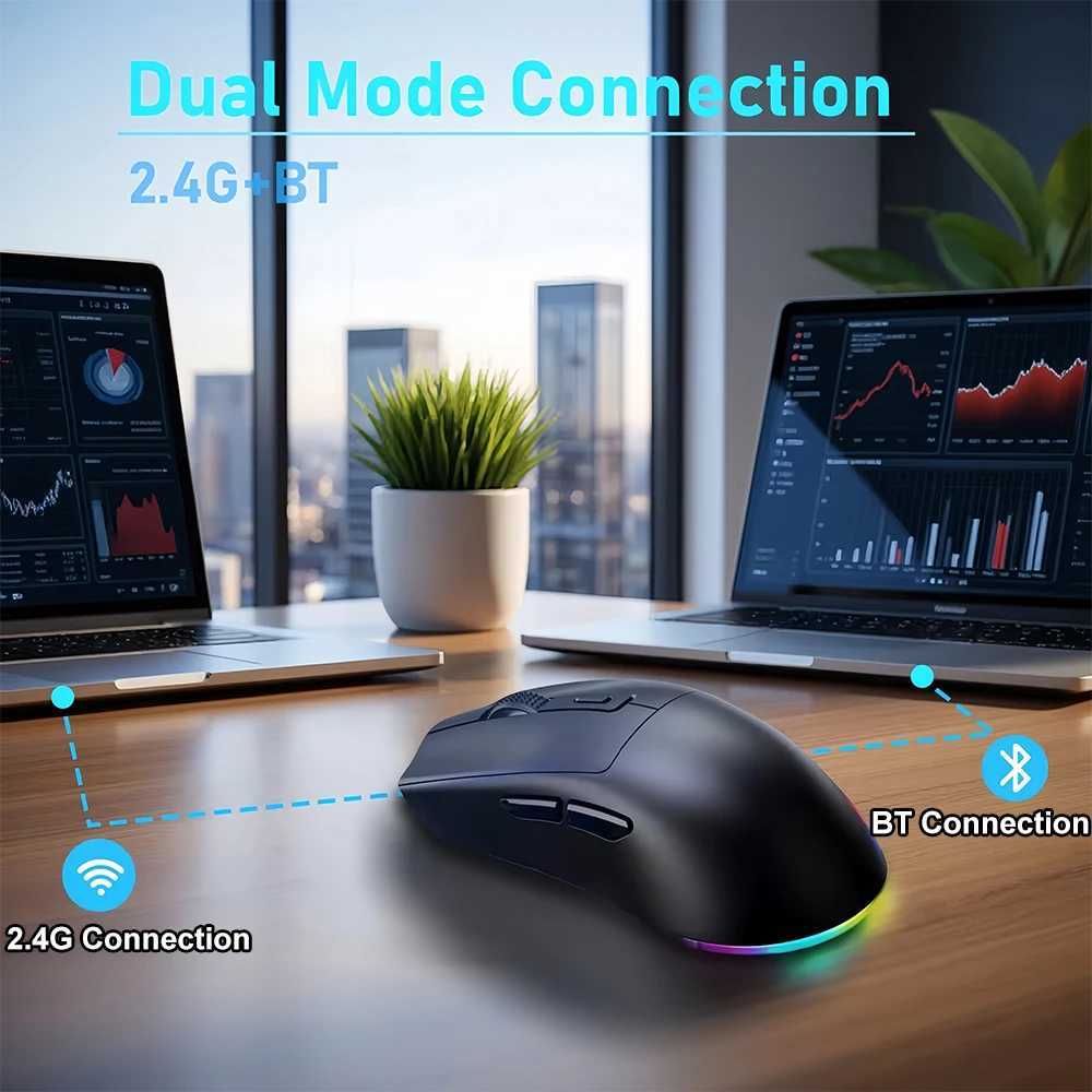 KEBIDUMEI X3 Dual-Mode 24G Wireless Mouse Dual Bluetooth Mouse RGB Gaming Mouse with Charging Dock Rechargeable Ergonomic Mouse D260327
