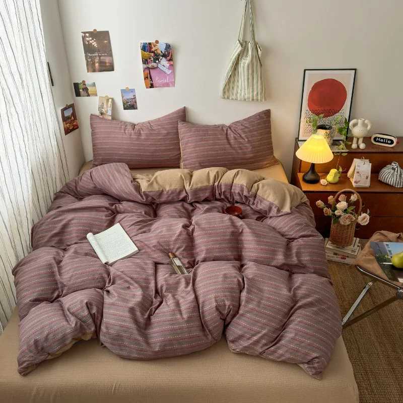 New plaid printing retro cloud double-layer yarn four-piece set bedding student dormitory single 3-piece set H260327