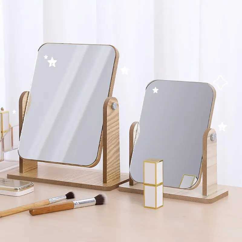 1Pc Clear Wooden Vanity Mirror - Desktop Angle Adjustable High-Definition Makeup Mirror with Stand for Personal Grooming H260327