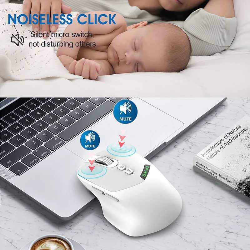 Noiseless T02 Dual Mode Wireless Mouse Bluetooth 50 24G Silent Click Large Battery Rechargeable Battery Display D260327