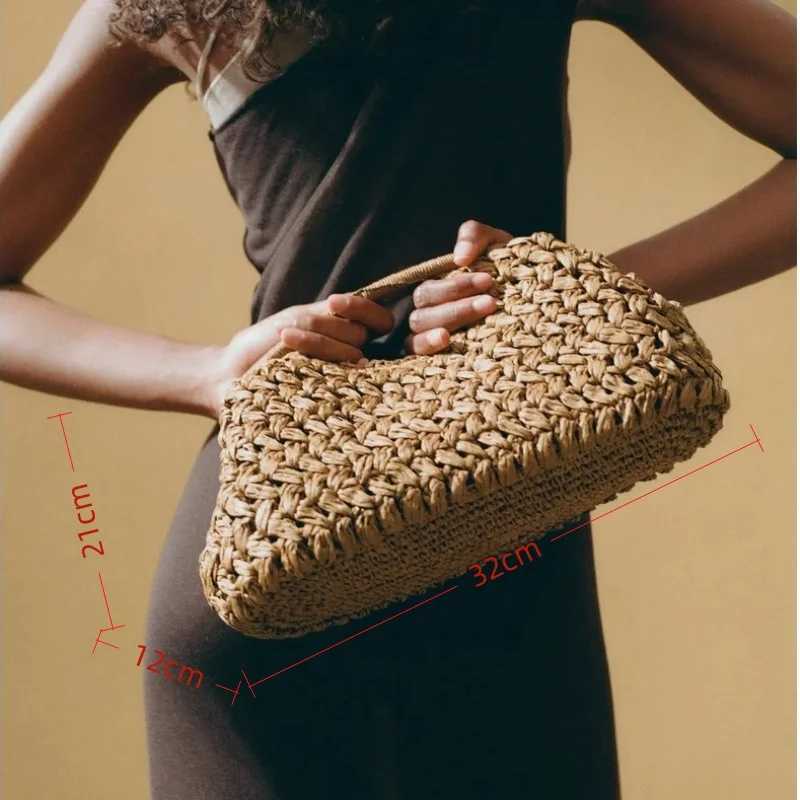 Natural Fiber Clutch Bag brown Raffia handmade Knitted summer beach handbag 2025 new for women C260327