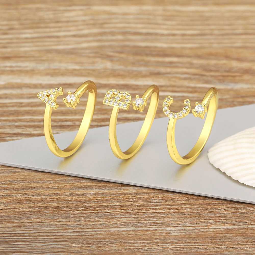 Nidin New Fashion A-Z Letters Pave Shiny Crystal Zircon Open Rings Adjustable Initials Alphabet Girls Boys Finger Jewelry Gifts H260327