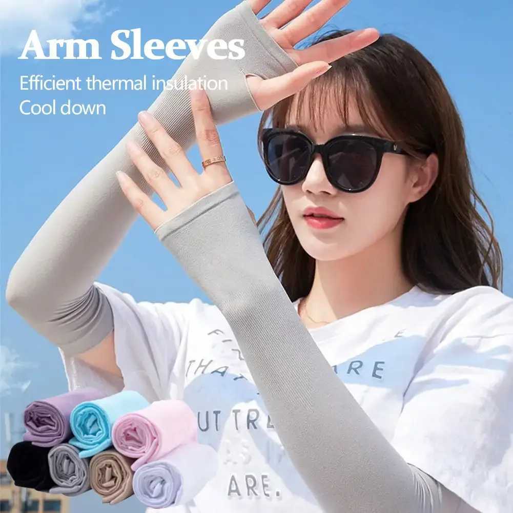 UPF50 Summer Arm Sleeves Ice Fabric Breathable Quick Dry Running Sportswear Sun UV Protection Long Arm Cover Cycling Arm Sleeve D260326