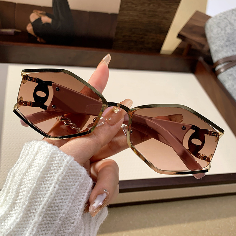 Luxury Brand Designer Sunglasses European And American New Style Street Photography Polygonal Fashion Metal Sunglasses For Women, Unique Trendy Street