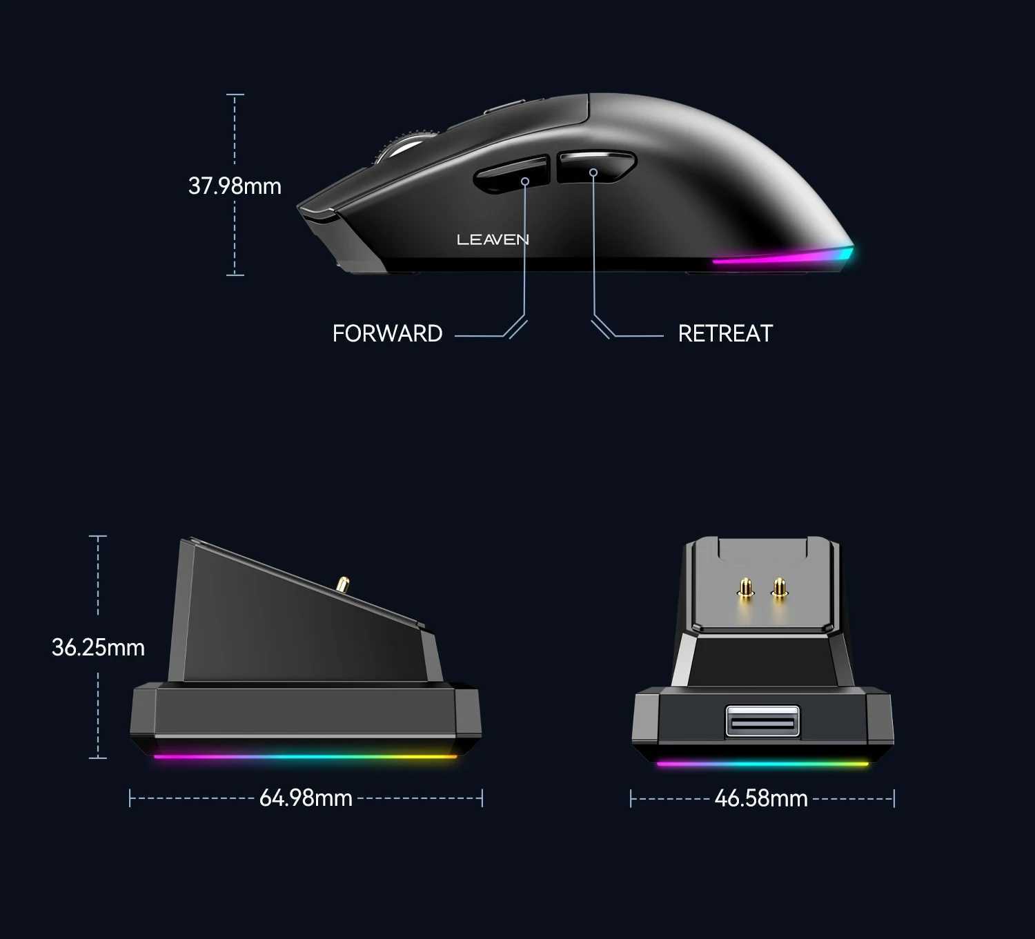 KEBIDUMEI X3 Dual-Mode 24G Wireless Mouse Dual Bluetooth Mouse RGB Gaming Mouse with Charging Dock Rechargeable Ergonomic Mouse D260327