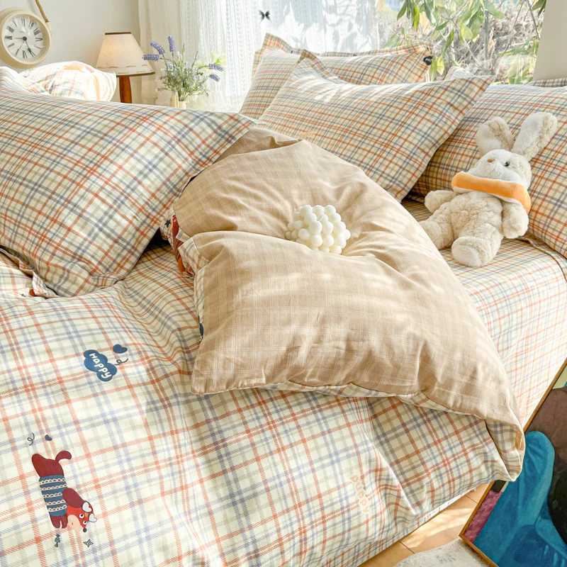 100 Cotton Duvet Cover Set Bedding Set Striped Cute Dog Design Duvet Cover Pillowsham Comfort Breathable Fade Resistant H260327