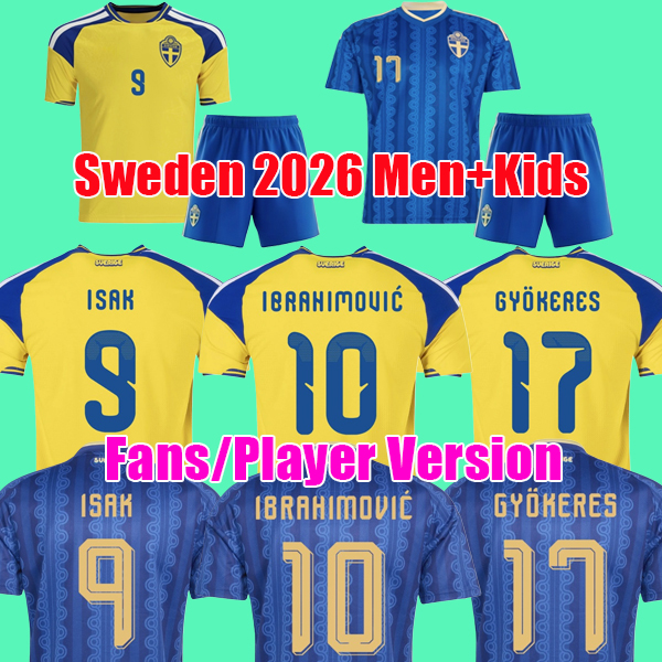 S-4XL Sweden 2026 World Cup Home Away Kits GYOKERES Soccer Jersey ISAK IBRAHIMOVIC ELANGA LINDELOF BERGVALL Football shirt men kids set uniforms fans player version