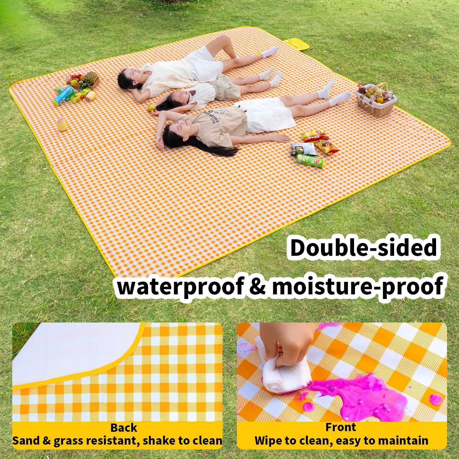 PRIMITIVE Extra Large Picnic Blanket Waterproof Gingham Picnic Mat Foldable Beach Blanket Lightweight Outdoor Blanket Travel Rug H260327