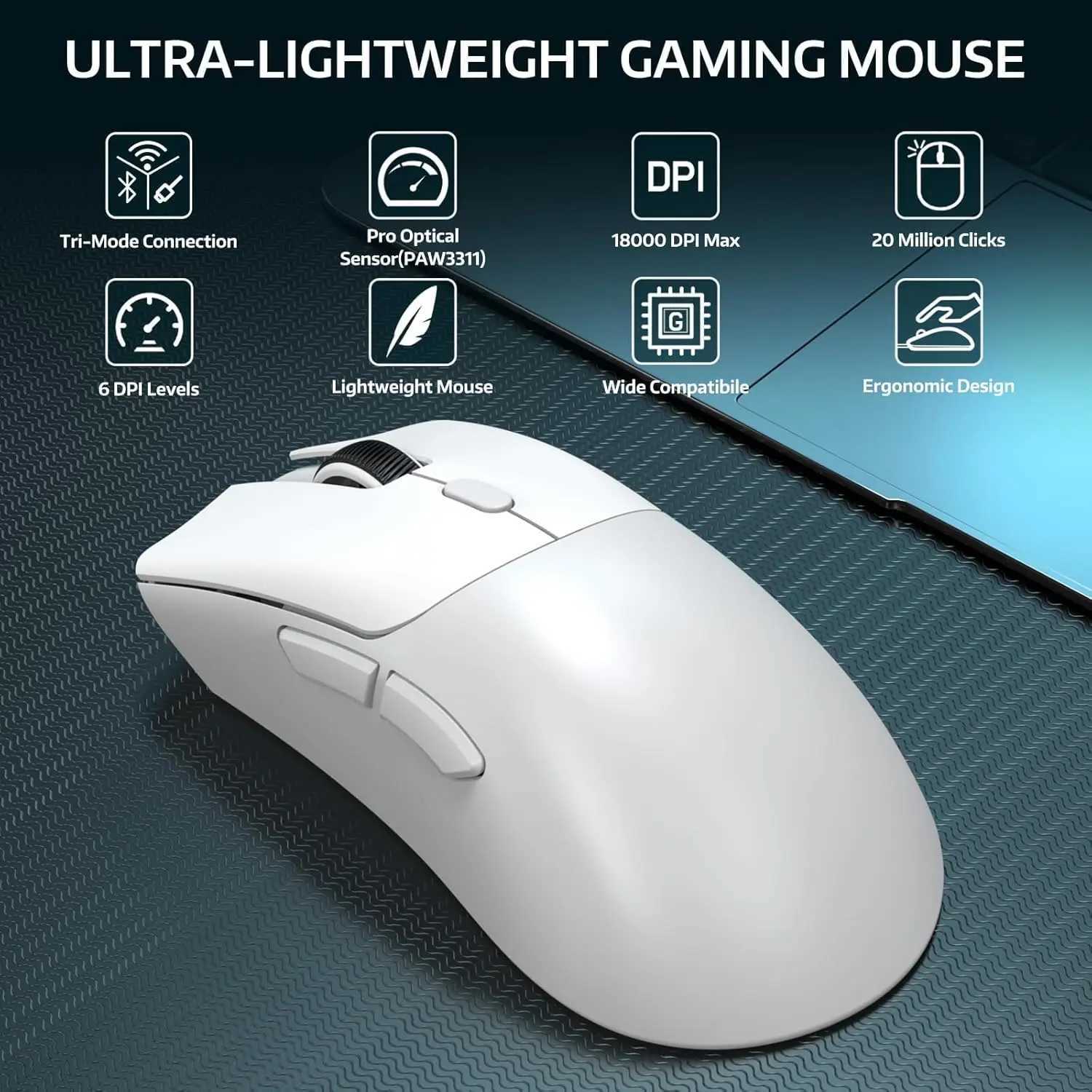 R1 Wireless Gaming MouseTri-Mode Connection 24G/Wired/BT5255g Lightweight Design18K DPI Optical SensorHUYU 20 Million Ke D260327