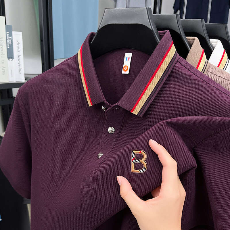 High Quality Stylish Summer Short Sleeve T Shirt Thin Middle Aged Dad's Business Casual Ice Silk Pullover Polo Shirt