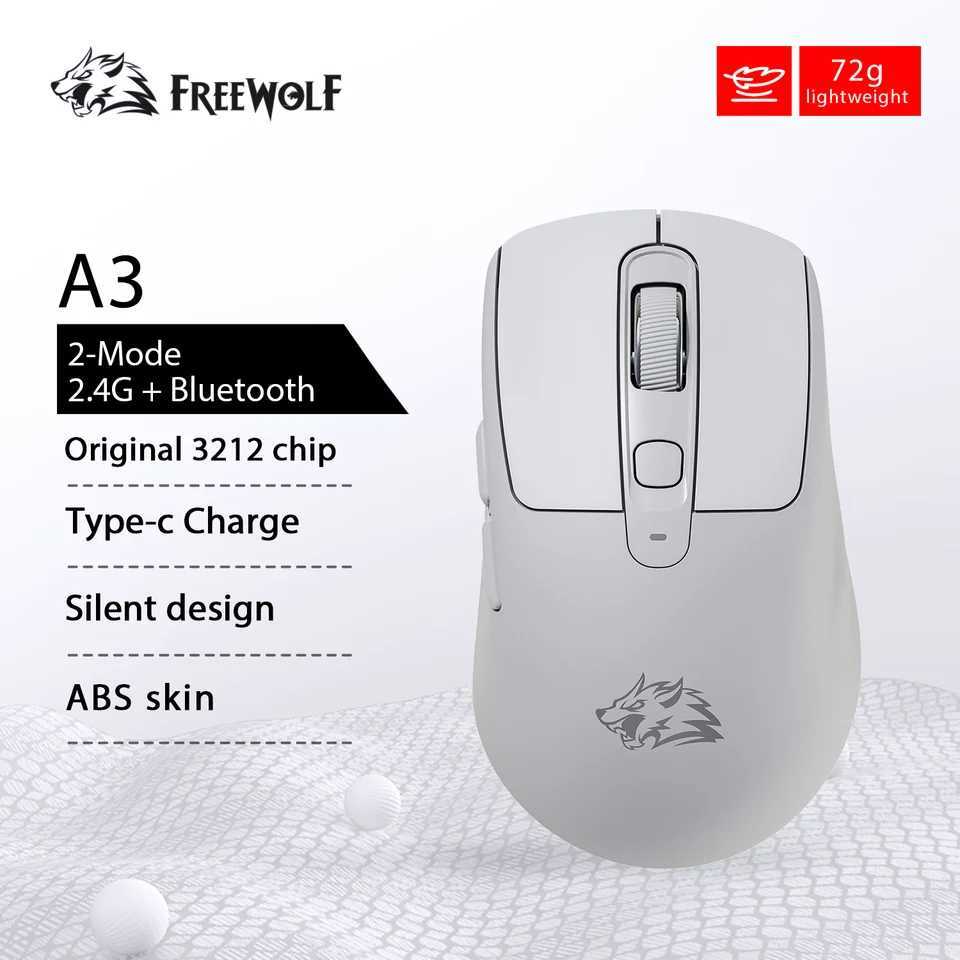 FREEWOLF A3 Wireless Silent Mouse Bluetooth Dual Mode 4000DPI Type-C Charging Ergonomic ABS Skin Battery Indicator D260327