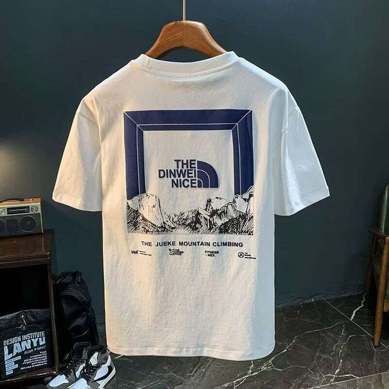 Exclusive foreign trade, new summer model pure cotton printed short-sleeve T-shirt for men, round neck, brand, fashionable, loose and trendy tee