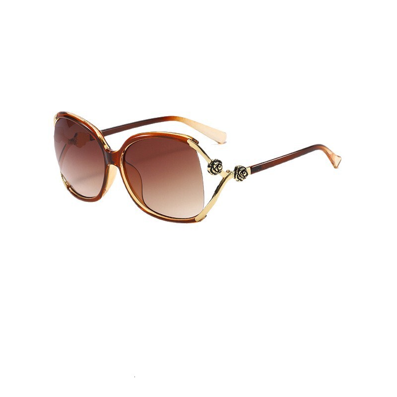 Luxury Brand Designer Sunglasses 2025 Women's Fashion Glasses Large Frame Camellia Metal Sunglasses Women's New Elegant Trendy Sunglasses