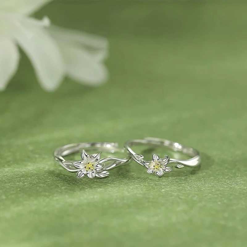 New Adjustable Silver Couples Rings with Floral Design Perfect Gift for Friends or Loved Ones Ring Jewelry Gift H260327