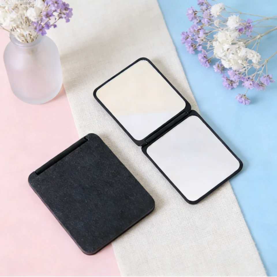 Black Square Double-Sided Portable Makeup Mirror Travel Compact Small Standable Mirror Student Dorm Desktop Vanity Daily Accesso H260327