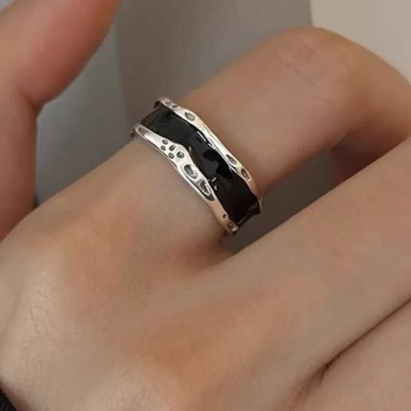 PANJBJ 925 Sterling Silver Black Drip Glaze Pinky Ring for Women Irregular Classics Fashion Versatile Jewelry Gift Dropshipping H260327