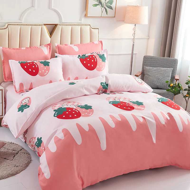 Single duvet cover Printed red quilt cover Thickened plant-cashmere cartoon multicolored bed cover 220x240 double bedding H260327