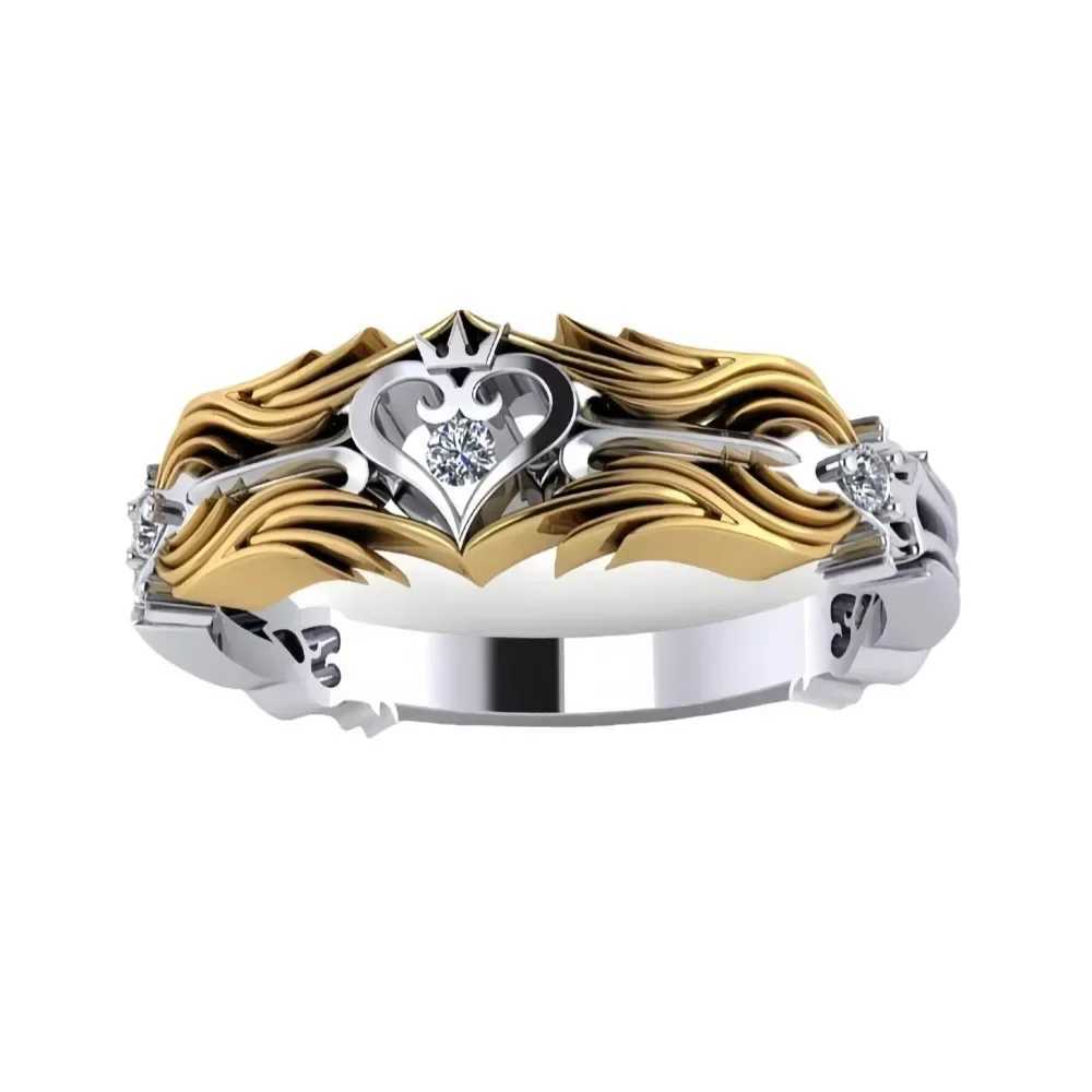 Heart Design Kings Ring Crown Two-tone Zirconia Ring H260327