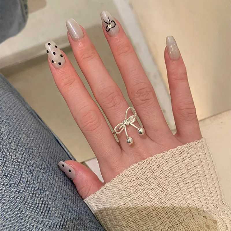 PANJBJ 925 Sterling Silver Bow Knot Ring Hollowing Out Korean Minimalism Tassels Fashion Jewelry Gift Dropshipping H260327