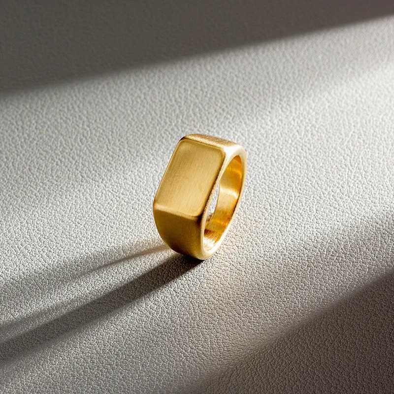 YQ 316L Stainless Steel Ring For Men Minimalist Style Smooth Rectangular Male Finger Jewelry Accessories 8-12 Big Size H260327