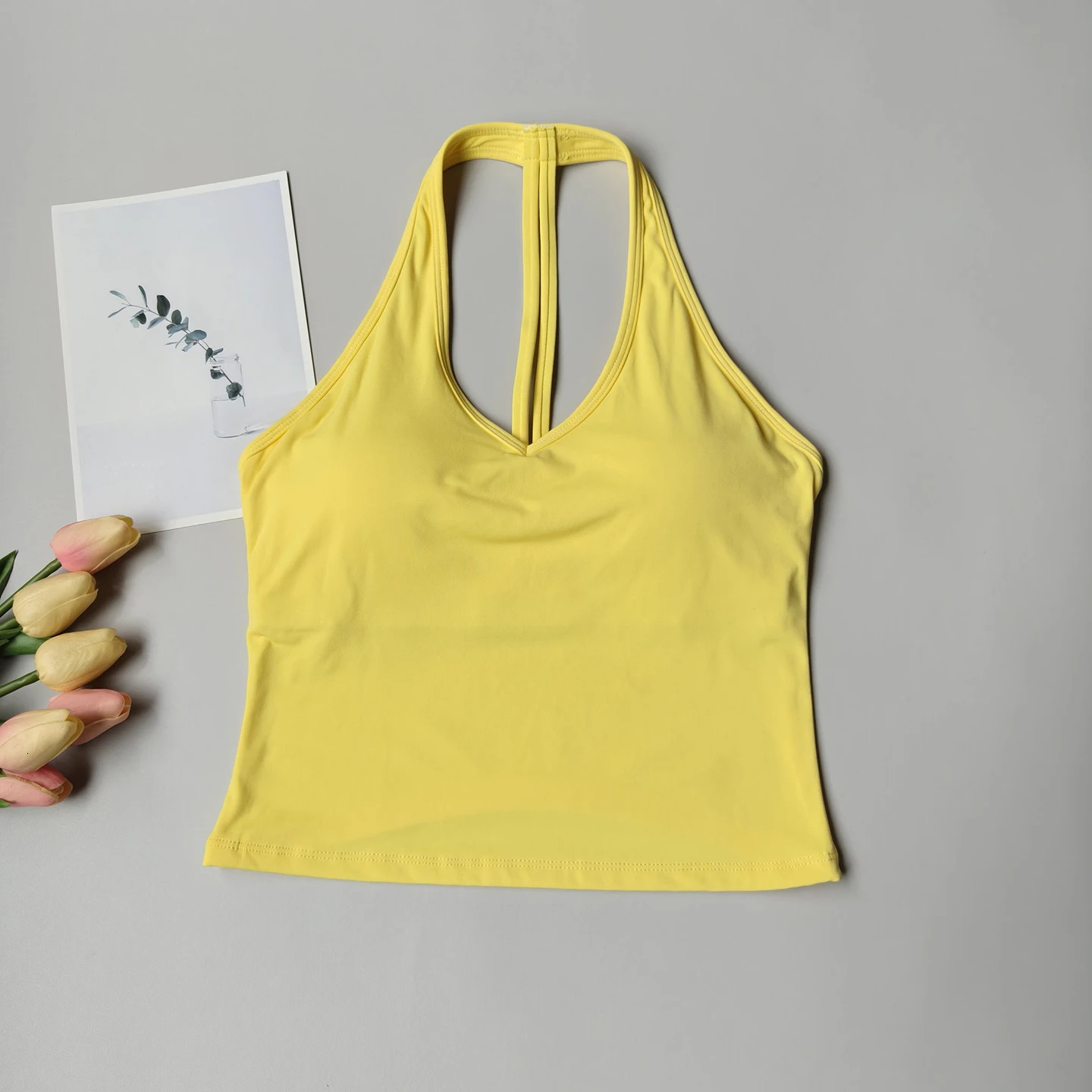 Sports Bra Womens V-neck Halter Neck Beautiful Back Push-up Yoga Vest Gym Top Outer Wear Running Shock-proof Fitness Bra Top 260326