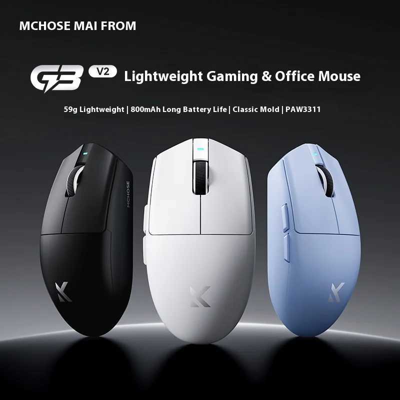 MCHOSE G3 V2 Wireless Mouse for Gaming and Office Use with Triple Mode Connectivity Bluetooth/Wired/24G and 3311 Sensor D260327