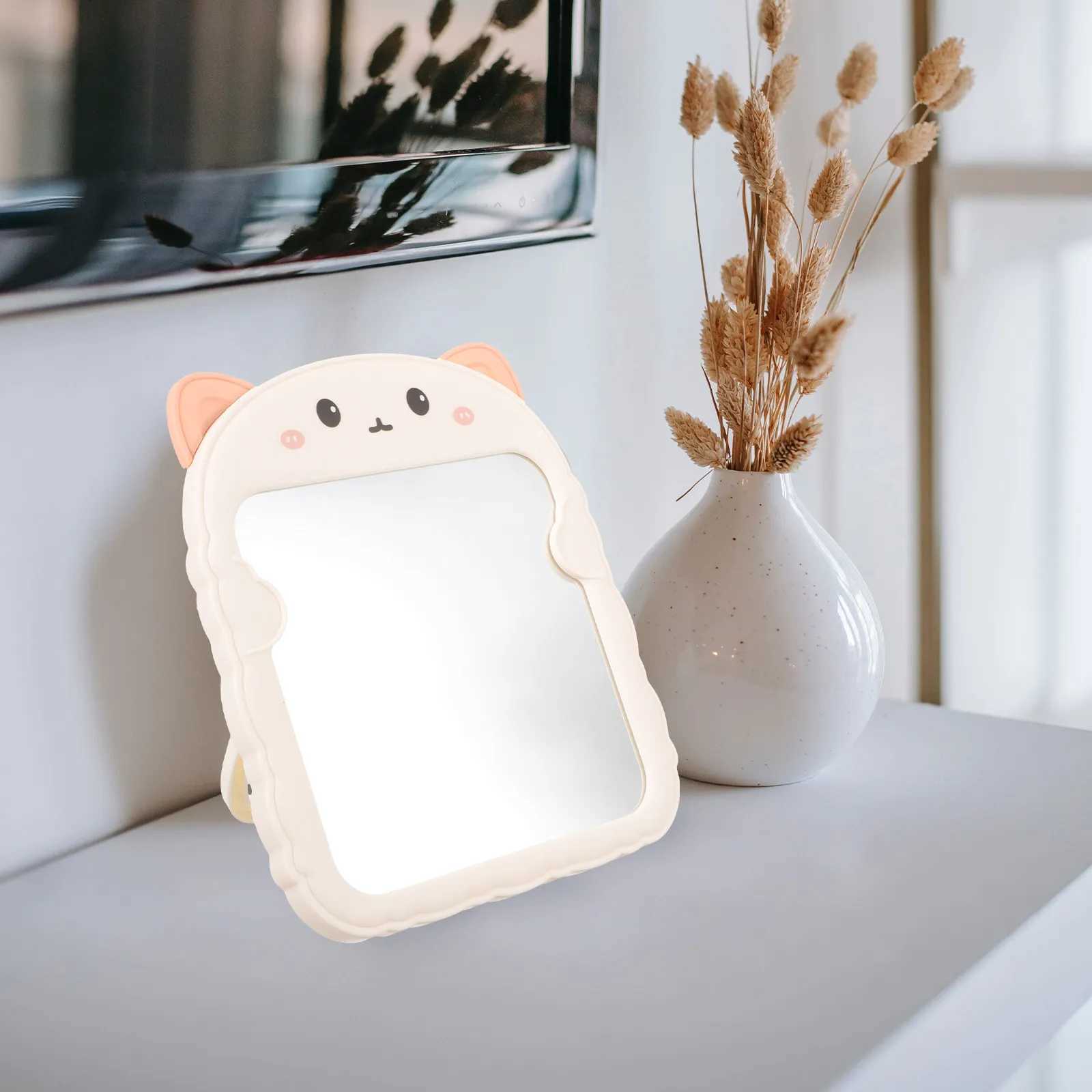 Cute Cartoon Bear Ear Folding Makeup Mirror Portable Vanity Travel Tabletop Ergonomic Design Stable Use Anytime Anywhere Gift H260327