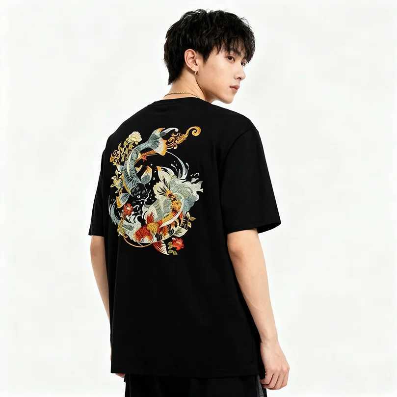 Summer Embroidery Short Sleeve Tshirt Men Women Knit Cotton T Shirts Youth Sukajan Top 2026 Chic y2k Tee C260326