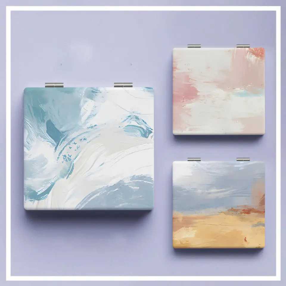 Abstract Painting Double-Sided Makeup Mirror 2X Magnifying Portable Folding Pocket High-Definition Mirror Cosmetic Tool H260327