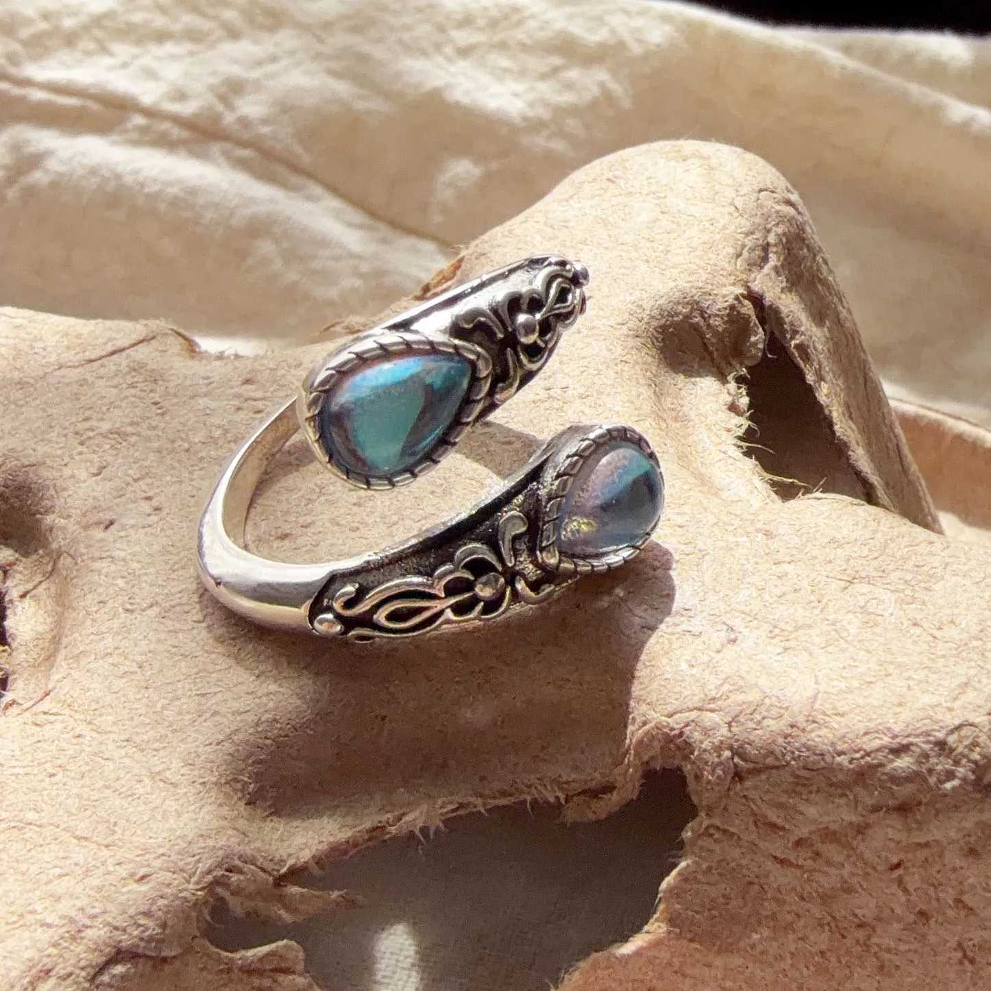 925 Sterling Silver Rings For Women Geometric Fine Jewelry Finger Adjustable Vintage BLue Stone Ring For Party Birthday Gift H260327