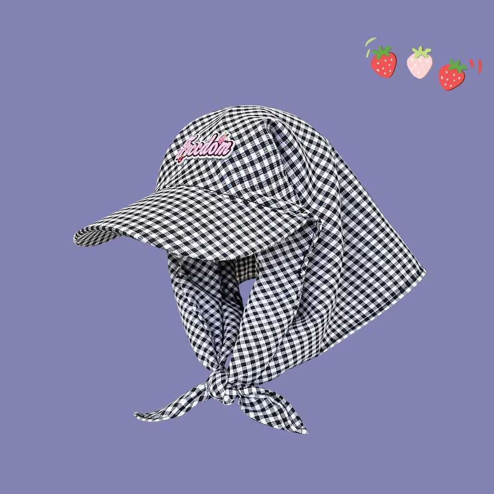 Colorful Appliqud Checkered Headscarf Hat for Beach and Sand Covering Hat Cute and Versatile Checkered Baseball M260327
