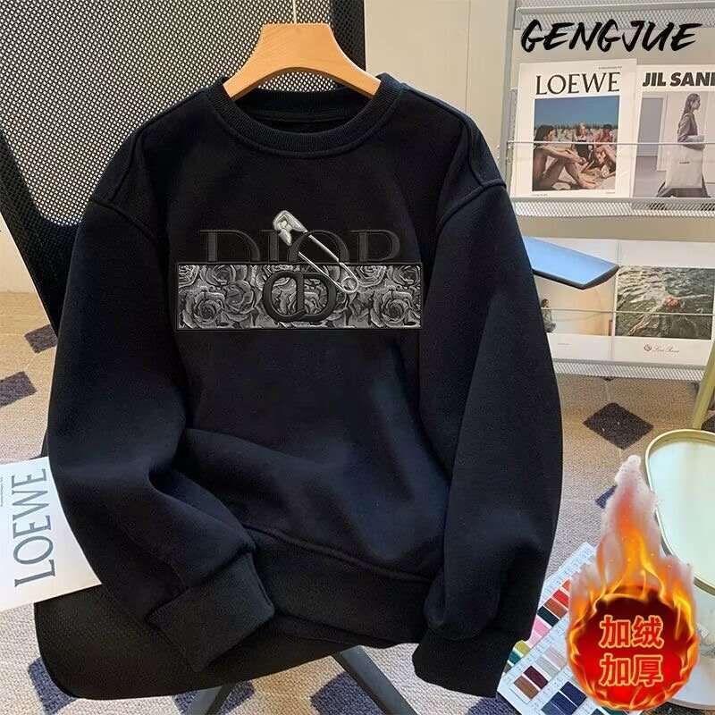 Fleece-Lined Thickened Autumn Winter Heavyweight Crew Neck Sweatshirt Unisex Korean Style Casual Versatile Long Sleeve Top Jacket