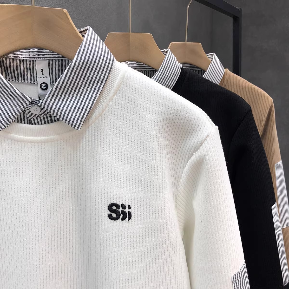 Luxury Brand Designer High-end faux two-piece sweatshirt for men trendy brand autumn top 2026 spring new men versatile shirt with a collar base shirt
