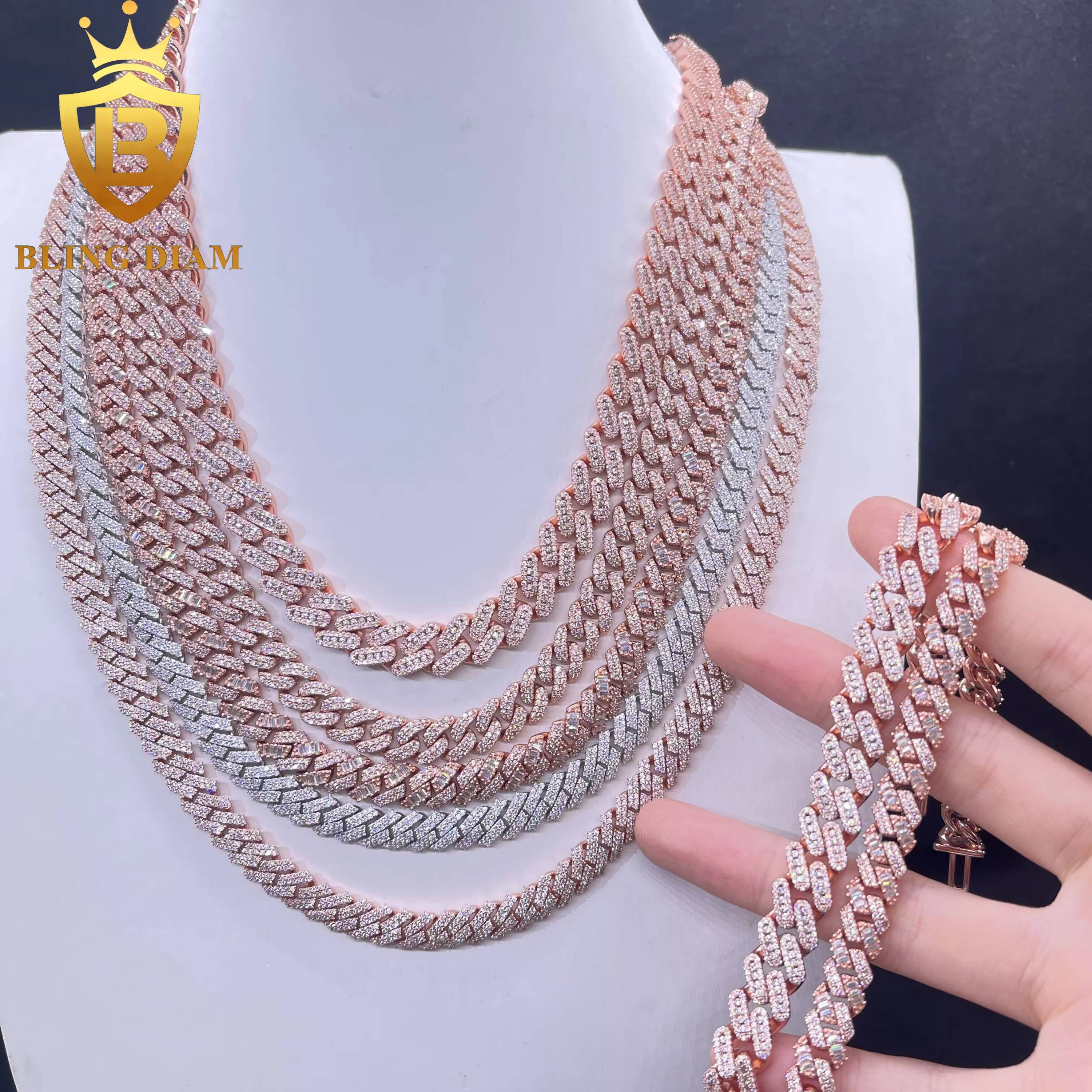8-10mm Iced Out Miami Cuban Link Chains Rose Gold Pass Diamond Tester Hip Hop Rapper 925 Sterling Silver Vvs Real Moissanite