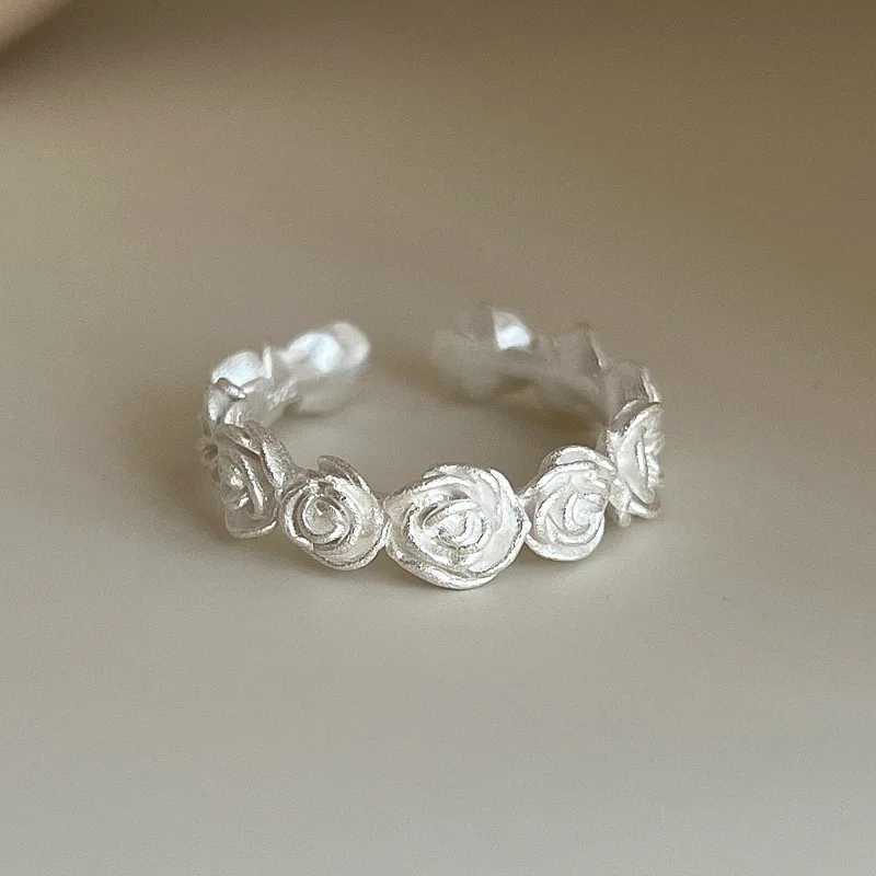 925 Sterling Silver Rings For Women Geometric Fine Jewelry Finger Adjustable Sparckling rose Shape Ring For Party Birthday Gift H260327