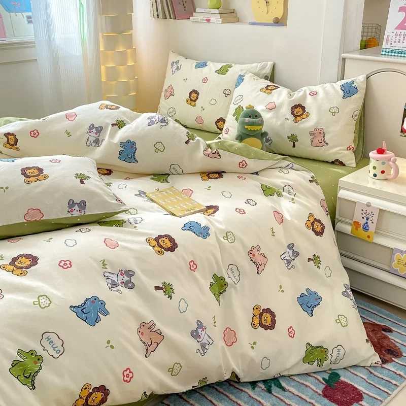 100 Cotton 4-Piece Duvet Cover Set 1 Duvet Cover 2 Pillowcases 1 sheet Minimalist Cartoon Design Ultra-Soft Bedding Set H260327